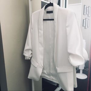 White Crepe Blazer Oversized Zara